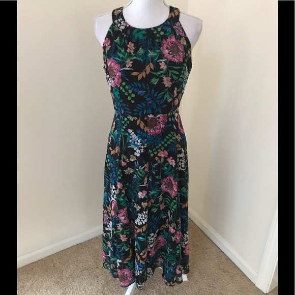 TOMMY HILFIGER size 4 black floral midi dress - Picture 1 of 8